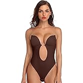 SHAPERIN Women's Backless Body Shaper Bra U Plunge Low Back Thong Shapewear Deep V Full Body Bodysuit
