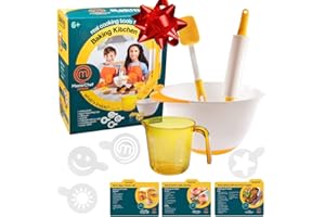 MasterChef Junior Baking Kitchen Set for Kids - 7 Pc. Kit Includes Real Cooking Tools for Kids w Recipes, Xmas Holiday Gift Party- Homemade Treats