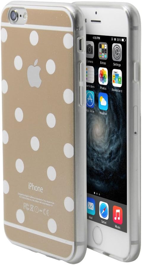 iPhone 6s Plus Case, iPhone 6 Plus Case, Comele Rhythm Series Champagne Gold+White Polka Dots Case Protective Case Bumper Case [Shock Absorbent] [Ultra Thin] [Light Weight] [Scratch Resistant] [Perfect Fit] Soft TPU Back Cover for 5.5 inch iPhone 6 Plus(Gold)