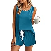 Ekouaer Womens Pajama Sets Cotton Pjs Sleeveless Tank Top and Shorts Sleepwear Soft Pjs 2 Piece Lounge Set S-XXL