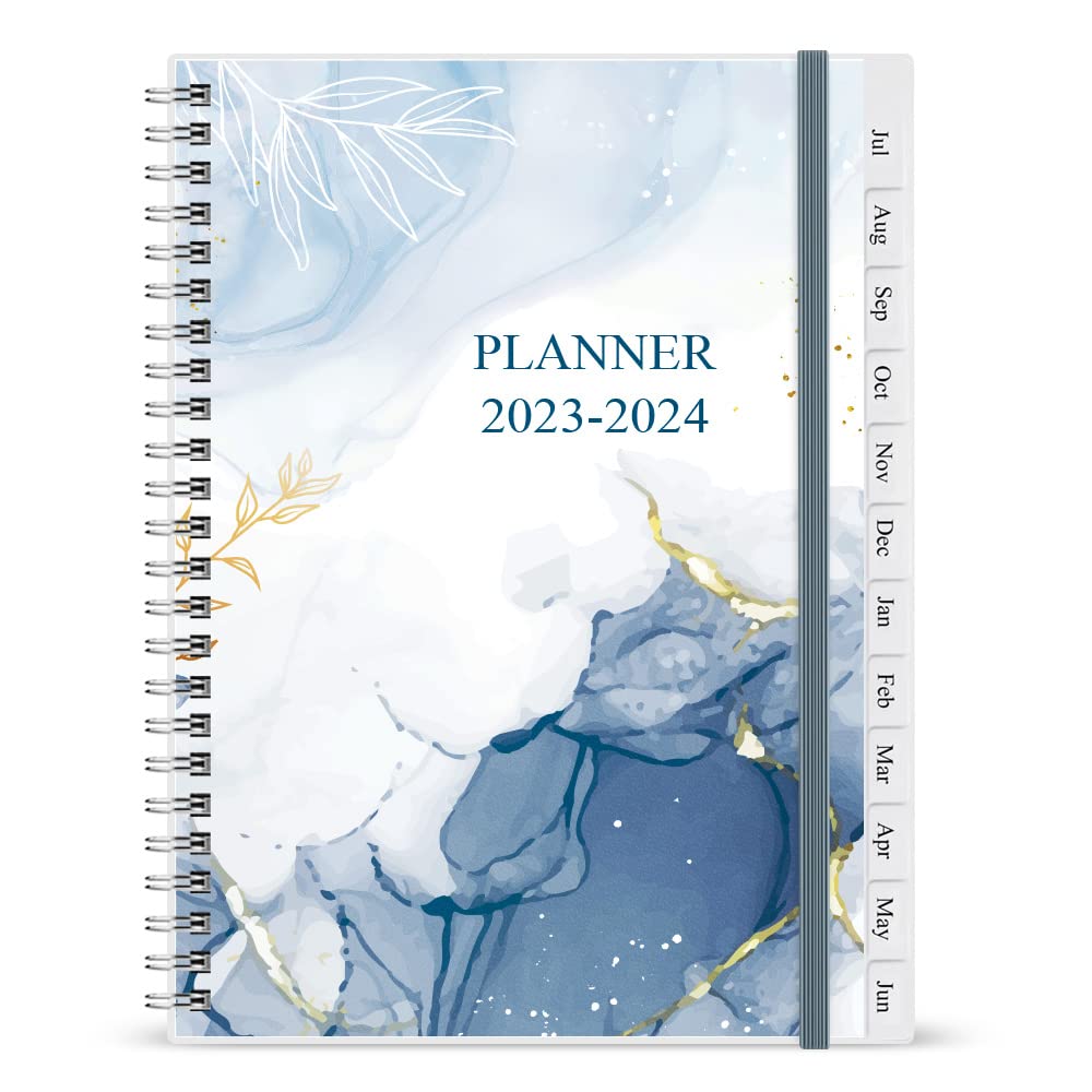 2023-2024 Diary, A5 Weekly Planner with Monthly Tabs, July 2023 - June 2024, Back Pocket, Elastic Closure, Flexible Cover, Twin-Wire Binding, Easy to Organize Your Daily Life, 14.8×21cm, Blue