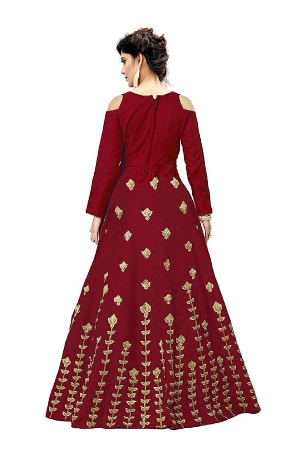 drashti villa women's taffeta silk embroidered semi-stitched anarkali gown (maroon)