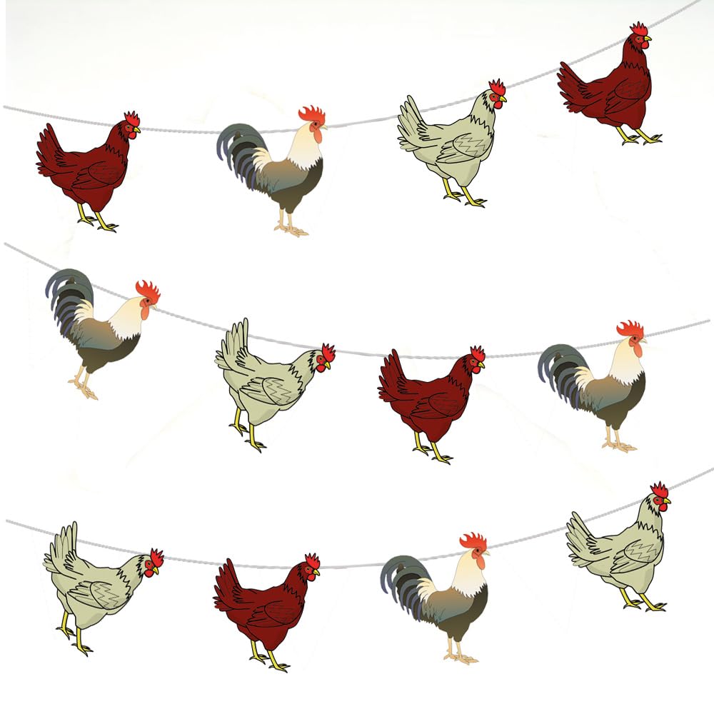 AK Giftshop Chicken Hen Rooster Farm Bunting Party Decorations - 12pcs / 2.5m Ribbon Multicoloured