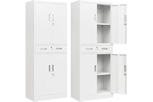 BESFUR Metal Cabinet, Garage Storage Cabinet with Drawer and Adjustable Shelves for Garage, Office, School - White