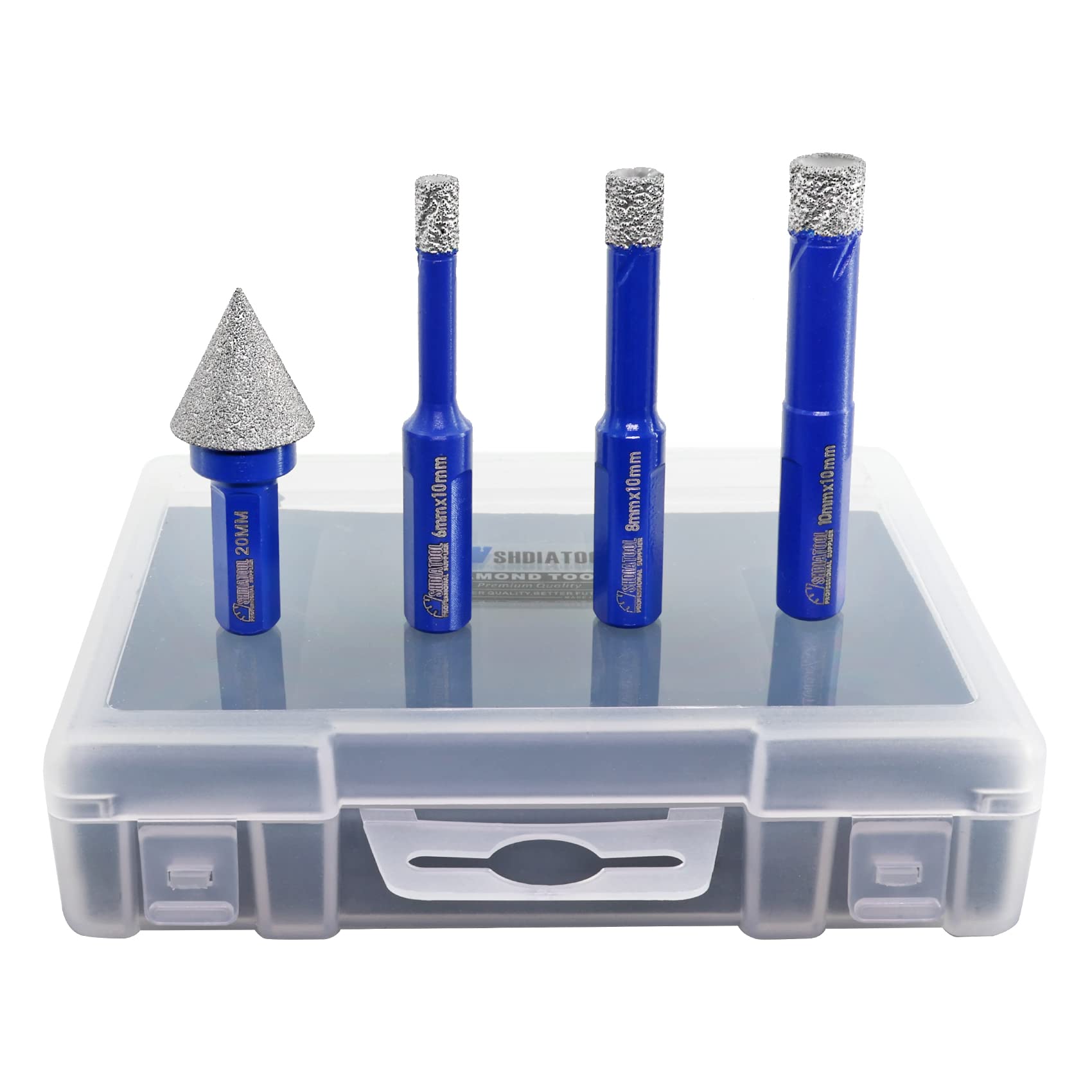 SHDIATOOL Diamond Drill Bits Tile 6/6/8MM, Porcelain Core Hole Saws for Ceramic Marble with 20MM Chamfer Bits,4pcs with Plastic Box