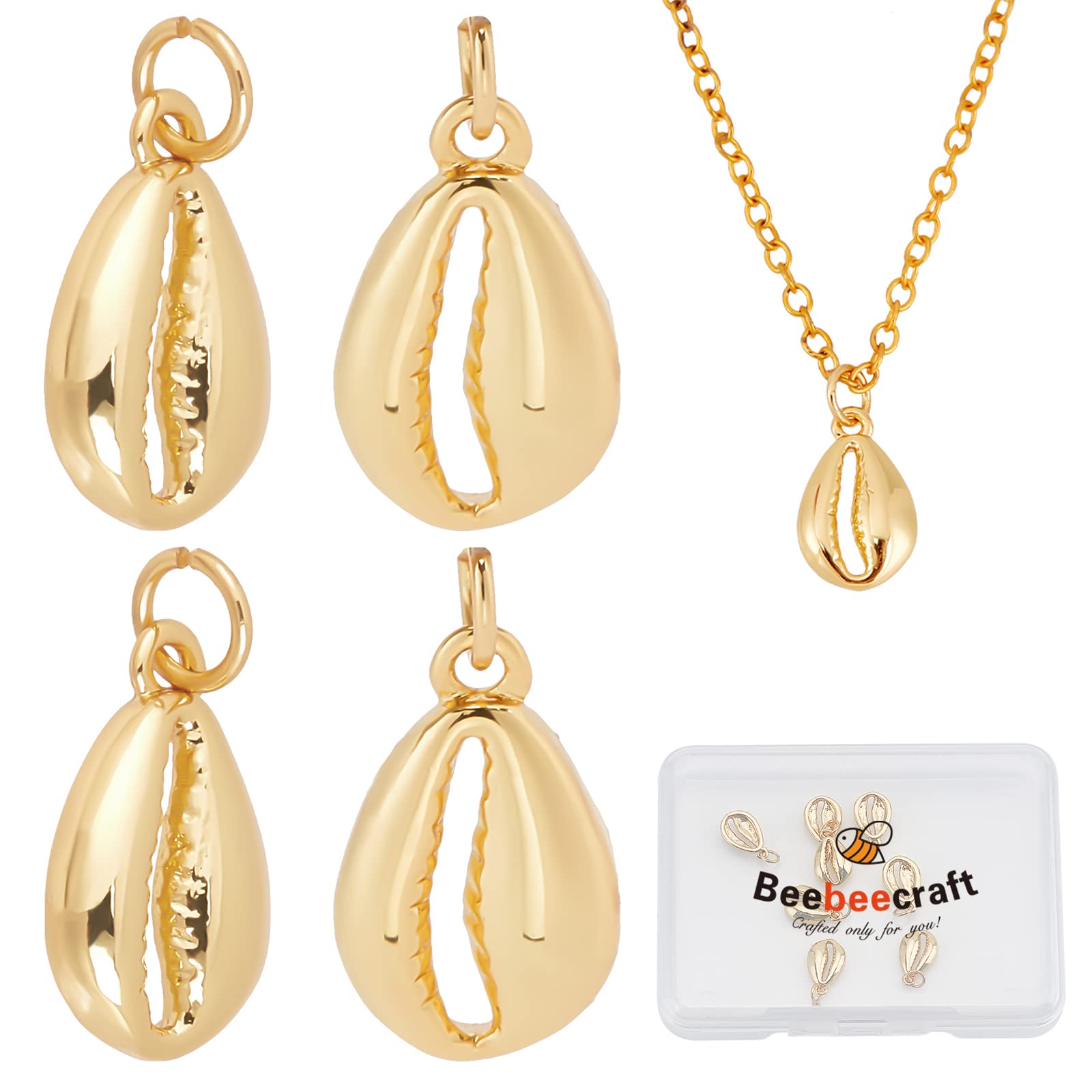 Beebeecraft 1 Box 10Pcs Gold Seashell Charms Real 18K Gold Plated Ocean Animals Pendant Charms for Wakiki Hawaii DIY Jewelry Making