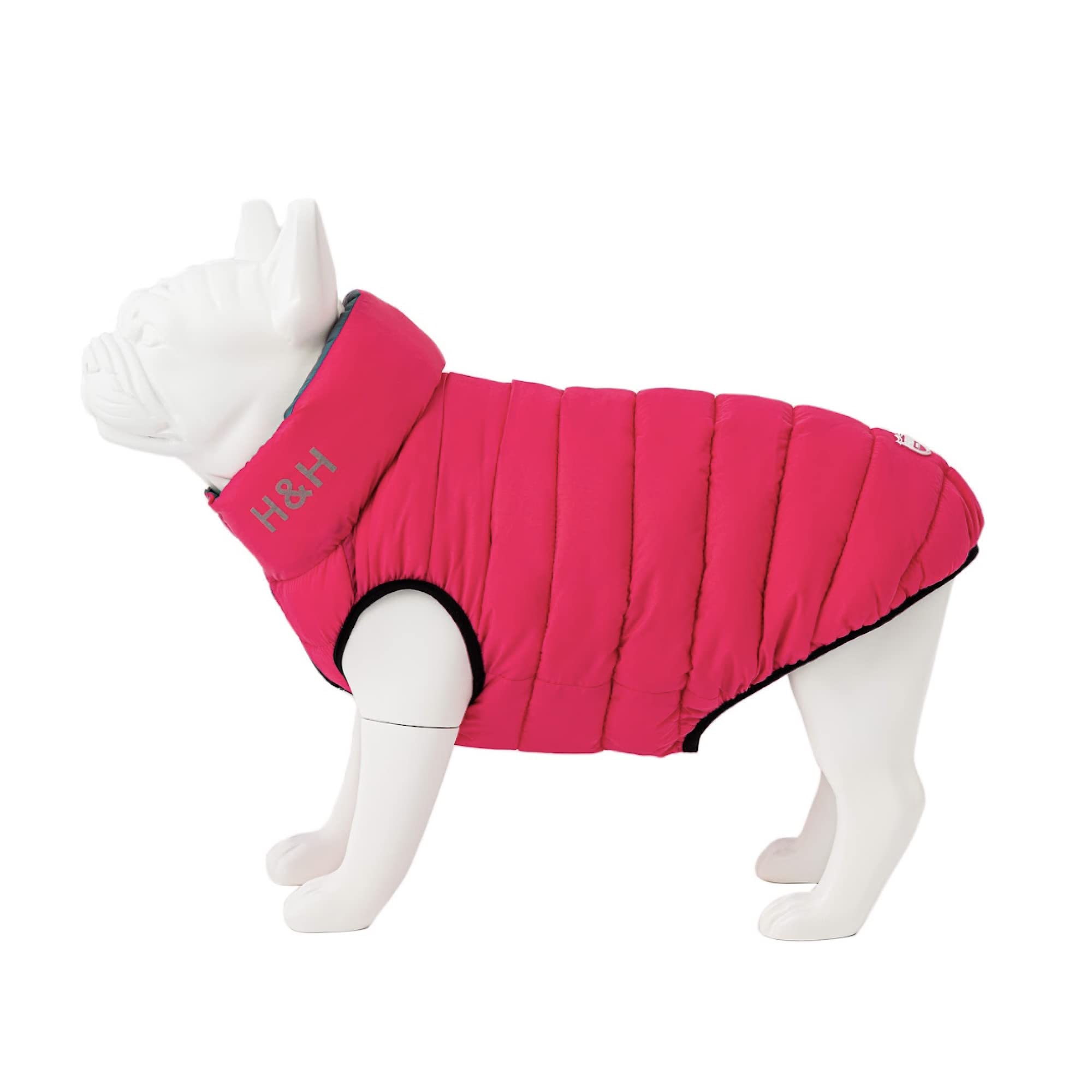 HUGO & HUDSON Reversible Dog Puffer Jacket, Windproof Water Resistant Coat, Pink & Grey, S30 — image 1