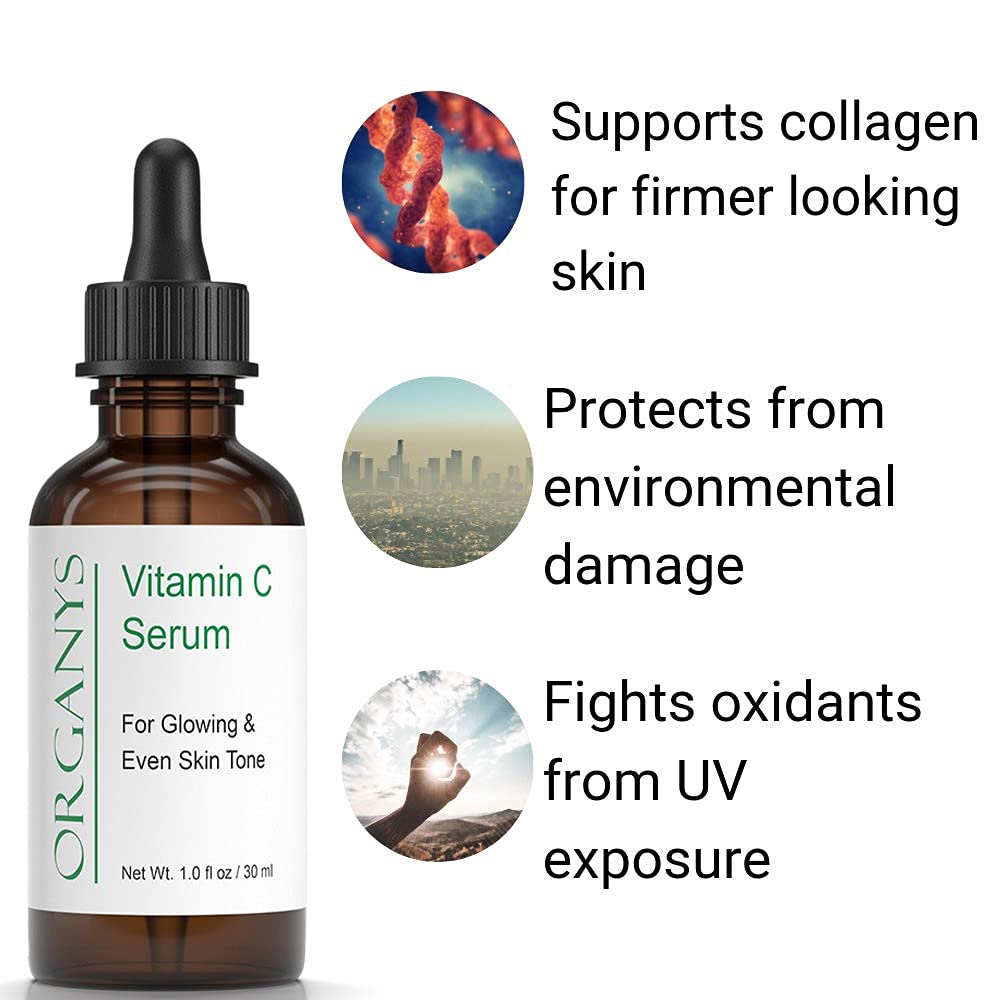 Organys Vitamin C, Facial Serum With L-ascorbic Acid. It Smooths Wrinkles Lines Dark Spots. Anti Aging. Stabilized. For Face Eyes Pores & Acne Scars