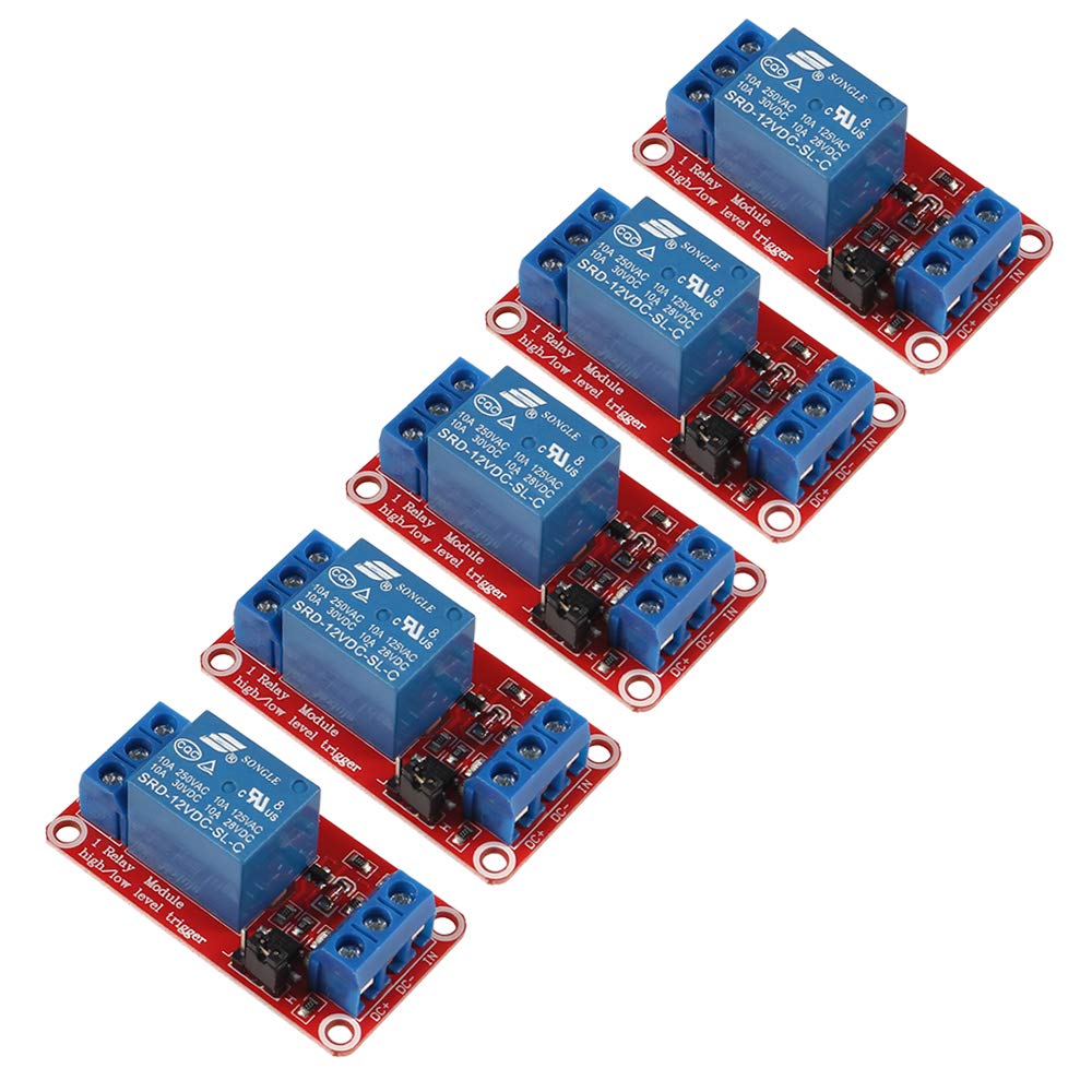 AOICRIE 5Pcs DC 12V 1 Channel Relay Module Board Shield with Optocoupler Isolation Support High or Low Level Compatible Development Board Trigger