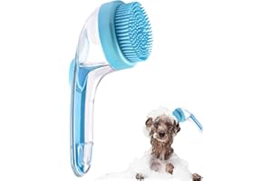 DVHNMK Pet Bath Brush,Dog Shampoo Brush Bubble Maker,New 2 in 1 Dog Bath Brush with Built-in Shampoo Dispenser,Bathing Dog Grooming Massage Brush for Showering Long and Short Haired Dogs and Cats(blue)