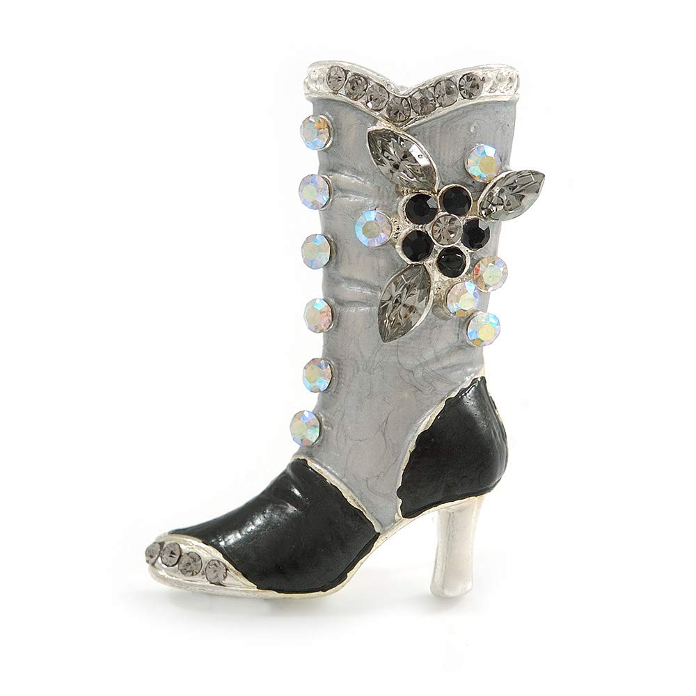Charcoal Crystal High Boot Pin Brooch