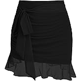 UEOIOW Women's Mesh Mini Skirt Tie High Waist Summer Floral Print Ruched Ruffle Short Skirts