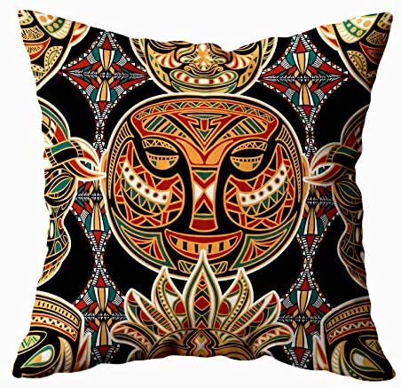 TOMWISH Cusion Pillow Cover,TOMKEY Hidden Zippered 20X20Inch Pattern Tribal Mask Geometric Latin American Ornament Colorful Decor Throw Cotton Pillow Case Cushion Cover for Home Decor