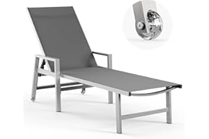 Vexwalx Patio Chaise Lounge Chair Outdoor with Wheels&Armrests, Aluminum Pool Lounge Chairs 5-Position Adjustable Recliner, Outdoor Beach Lounge Chairs for Poolside, Patio, Deck, Yard, Dark Gray