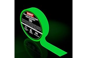SWRT Glow in The Dark Tape 33FT x 0.5Inch, Long-Lasting Bright Fluorescent Glow Tape for Christmas Dector, Strong Adhesive Waterproof Glow in The Dark Stickers for Night Decorations, Stairs,Exit Sign