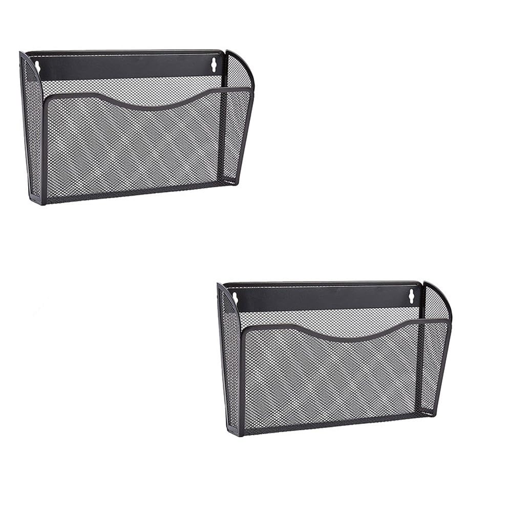 SagaSave 2PCS A4 Mesh Hanging Wall File Holder, Mesh Desk Organiser Mail Organiser Magazine Storage,Black