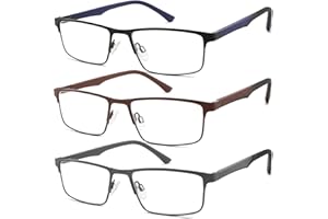 READITEASY 3 Pack Reading Glasses 1.5 Men Blue Light Blocking, Readers Men with Spring Hinge Reduce Eyestrain/UV/Dryness, Mens Reading Glasses 1.5+