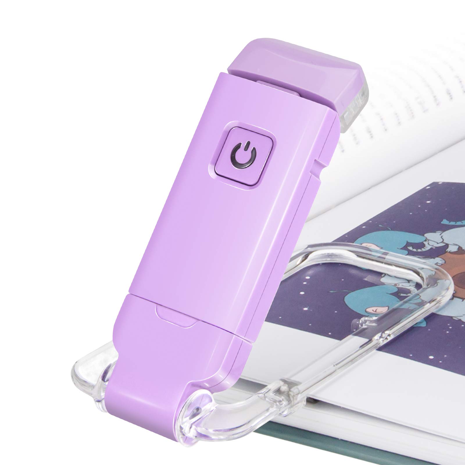 HONWELL LED Book Lights, Rechargeable Reading Light Clip on Books for Reading in Bed, Soft Eye Care Book Light, 2 Brightness Settings for Eye Protection, Dimmable Reading Lamp for Kids,Lavender
