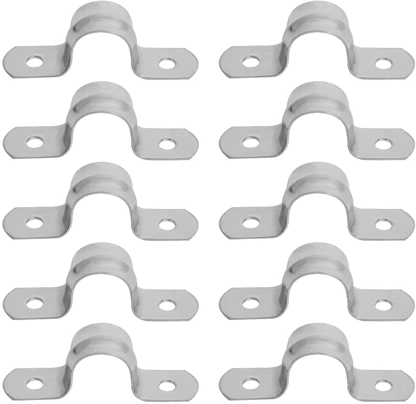 Aopin 14mm Rigid Pipe Strap Clamp 2 Holes Strap U Bracket Tube Strap Tension Clips 201 Stainless Steel, for Pipe Fixing, Silver, 10Pcs