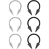 Ovxznts 6Pcs Long Spike Septum Rings 16G Surgical Steel Snake Bite Jewelry Lip Rings Smiley Piercing Jewelry for Women Men 8mm 10mm