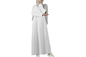 Lmdudan Muslim Dresses for Women Robe Dress Islamic Ladies Conservative Abaya Dress Stripe Cotton Linen Dress Prayer Clothes