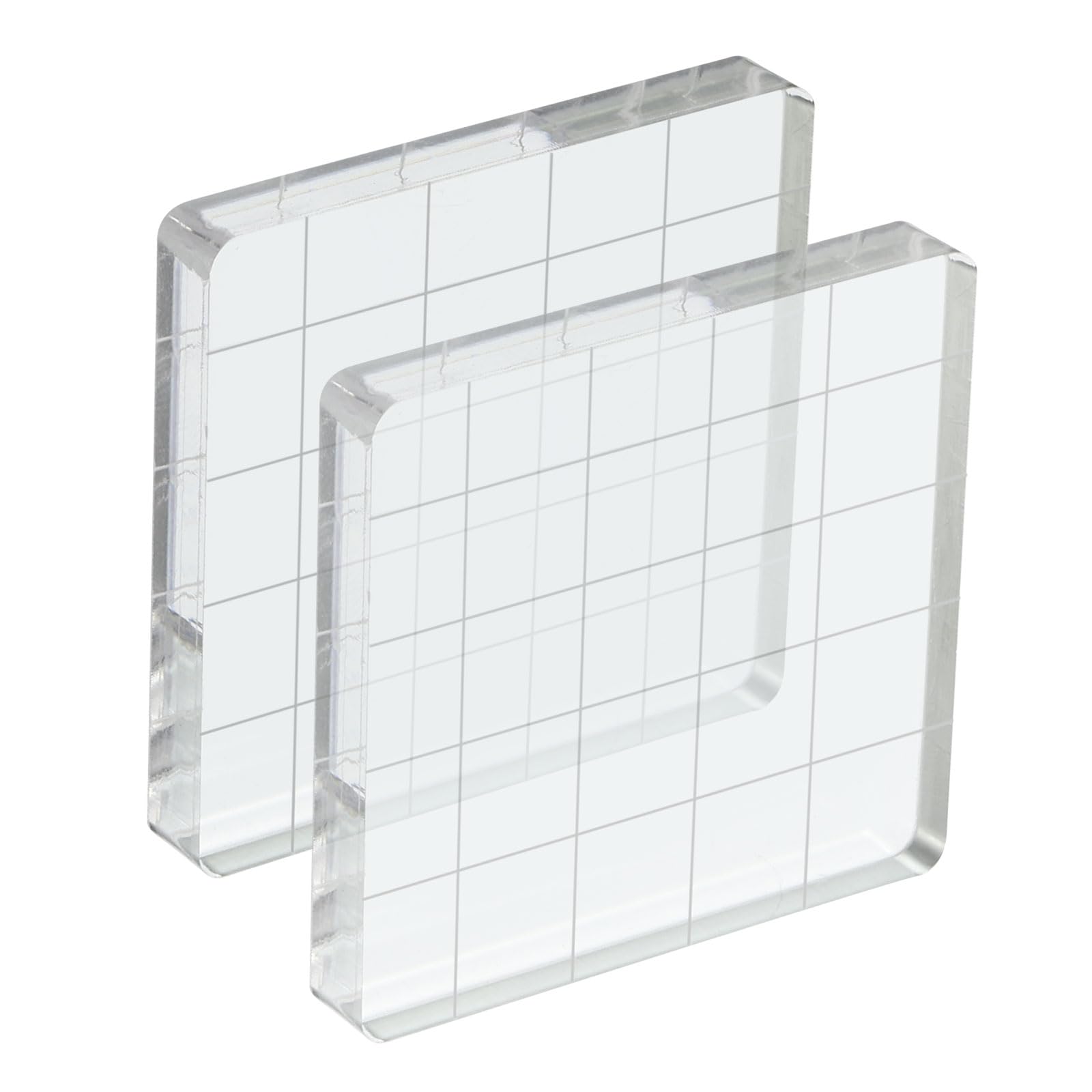 PATIKIL 2" x 2" Acrylic Stamp Block, 2 Pack Clear Stamping Block with Grid Lines Decorative Mounting Blocks Square for Scrapbooking DIY Crafts Card Making