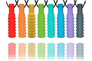 Sensory Chew Necklaces for Boys and Girls, 8 Pack Chew Necklace for Sensory Kids with Autism, ADHD, SPD, Biting, Silicone Tee