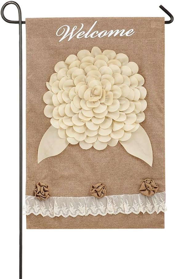 Evergreen Flag Double Sided White Floral Burlap Garden Flag 12.5 x 18