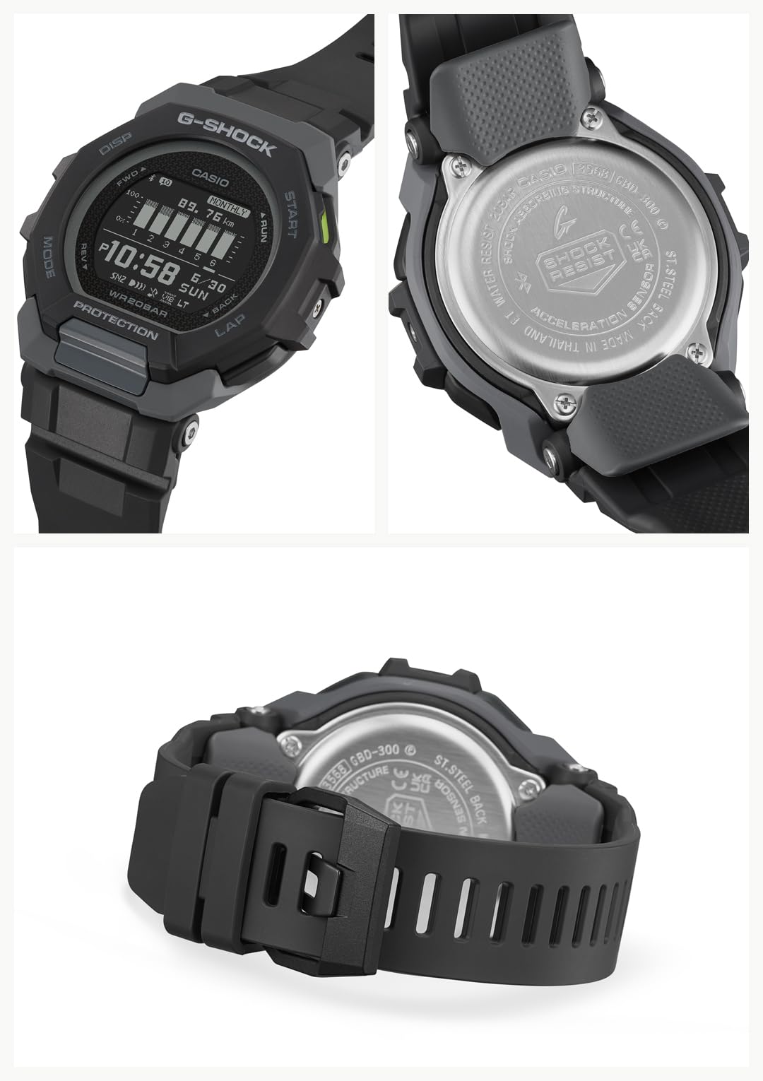 G-SHOCK(ジーショック) Casio G-SQUAD GBD-300 Wristwatch, Equipped with Bluetooth, Biomass Plastic, Black, sports