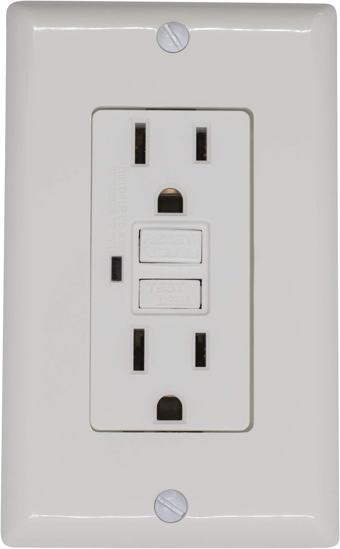 Duralec 15A Automated Monitoring Single LED GFCI With Cover Plate, Ground Fault Circuit Interrupter for Plug, 15 AMP GFI Receptacle With Decora Cover Plate, UL/DLC Premium Listed, (201501-White)