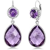 Gem Stone King 925 Sterling Silver Purple Amethyst Earrings For Women (1.40 Cttw, Gemstone Birthstone, 16X12MM Pear Shape and 6MM Round)