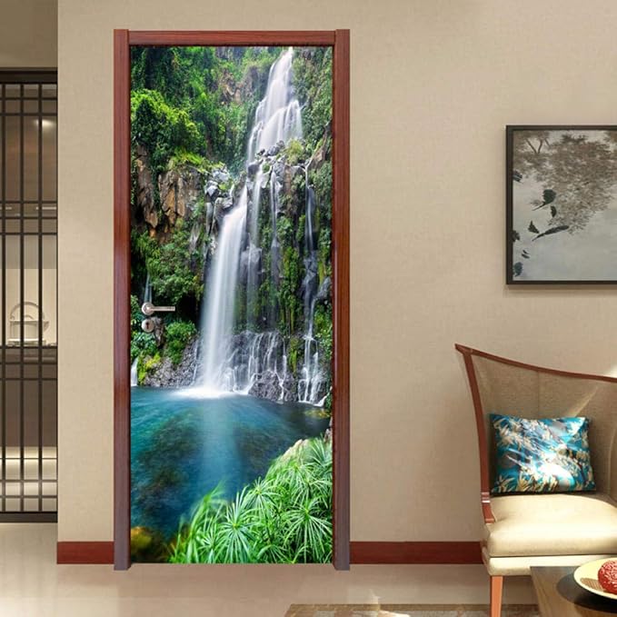 3D Foto Papel Pintado Cascada Paisaje Natural Puerta Pegatinas PVC