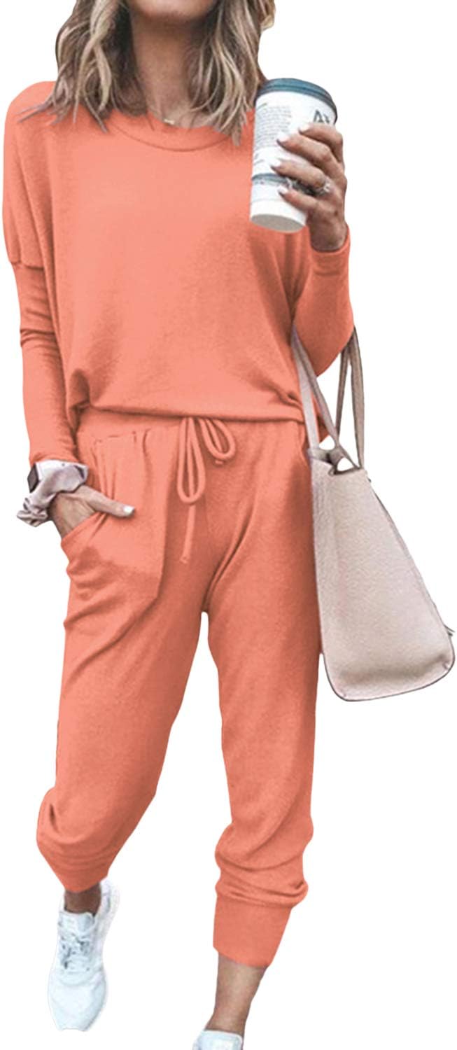 Women's 2 Piece Outfits Set Casual Round Neck Tracksuits Comfy Loungewear
