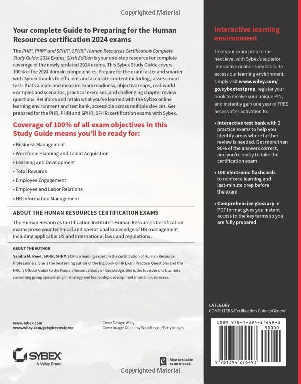 PHR, PHRi and SPHR, SPHRi Human Resources Certification Complete Study Guide: 2024 Exams (Sybex Study Guide) PHR, PHRi and SPHR, SPHRi Human Resources Certification Complete Study Guide: 2024 Exams (Sybex Study Guide) Paperback Kindle