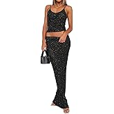 Women Two Piece Skirt Outfits Sleeveless Spaghetti Strap Scoop Neck Cami Tops Bodycon Sexy Maxi Skirts Sets Summer