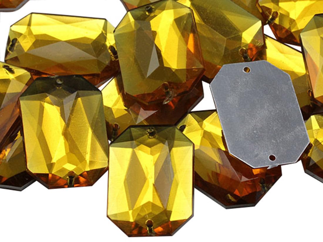 Allstarco 14x10mm Gold Topaz CH16 Flat Back Octagon Sew On Beads for Crafts Plastic Acrylic Rhinestones with Holes for Sewing, Clothing Embelishments, Costume Cosplays 72 Pieces — image 1