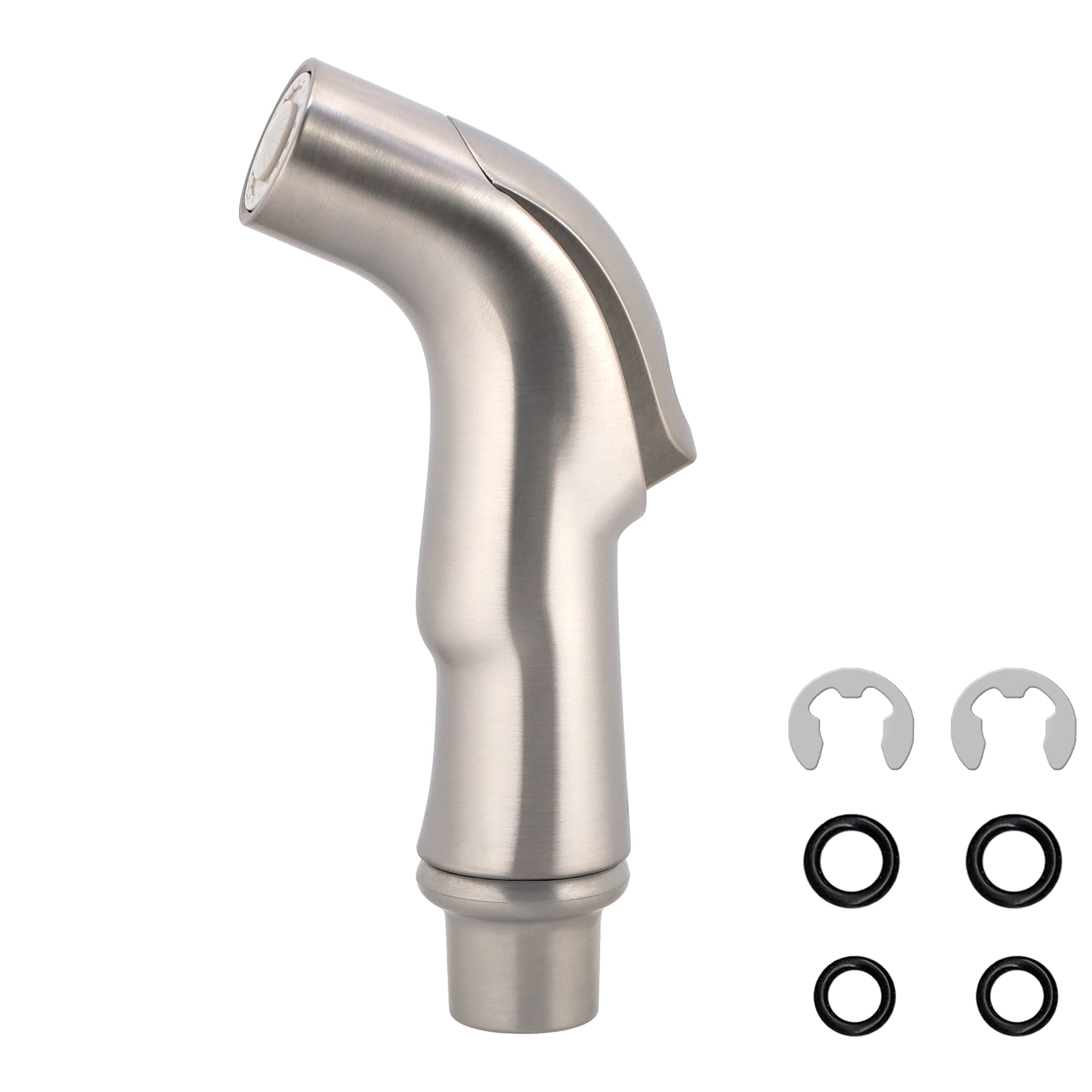 Photo 1 of Universal Fit Sink Spray Attachment, Kitchen Side Sprayer Head, Pull Out Spray Head, Faucet Sprayer Replacement For Delta, Moen, Kolher and Other OEM Brands, Brushed Nickel Finish, Ergonomic Design