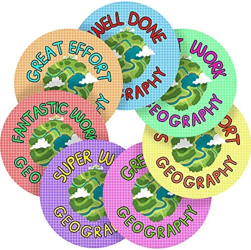 Geography Praise Reward Sticker Labels, 70 Stickers @ 1" inch, Glossy Photo Quality, Ideal for Children Parents Teachers Schools Doctors Nurses Opticians