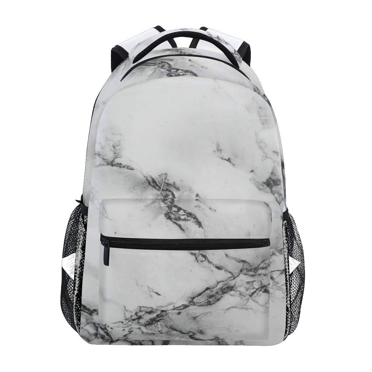White Marble Black Texture School Backpack Travel Rucksack Book Bag Laptop Backpack Casual Daypack for Travel/College/Work