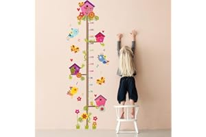 JOCALUYIA Height Growth Chart Stickers for Kids, Cute Tree Birds Butterflies Cartoon Wall Stickers, Height Measurement Wall Decals Art Decoration for Baby Boys Girls Kids Bedroom Living Room Nursery Playroom