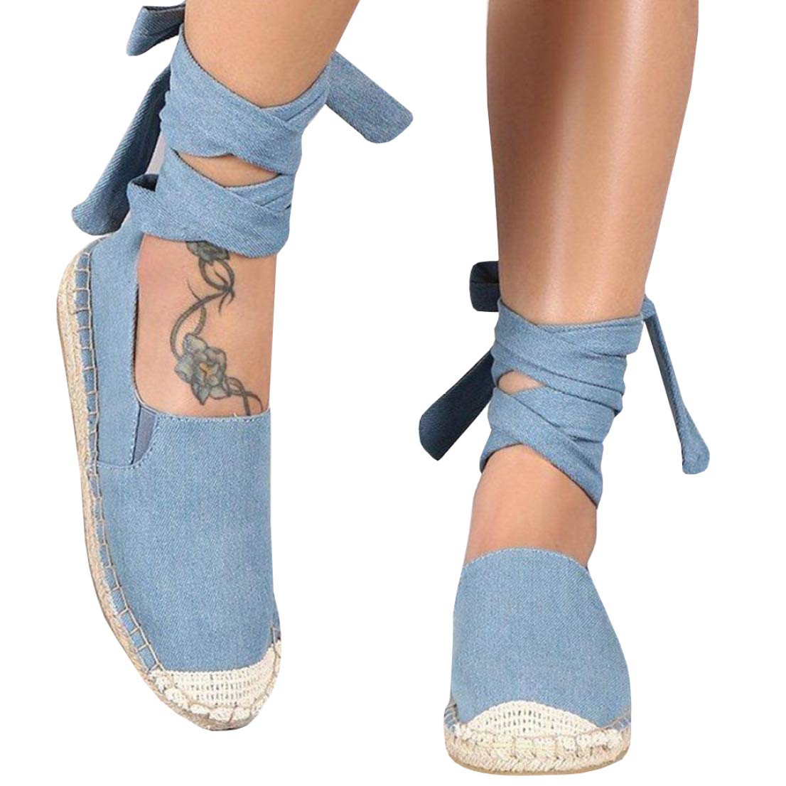 Fashare Womens Espadrilles Tie Up Flat Sandals Peep Toe Classic Cutout
