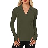 LOMON Women's Long Sleeve Athletic Tops Quarter Zip Workout Shirts Turtle Neck Fall Compression Shirt with Thumb Hole