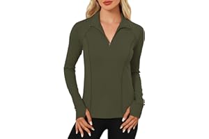 LOMON Women's Long Sleeve Athletic Tops Quarter Zip Workout Shirts Turtle Neck Fall Compression Shirt with Thumb Hole