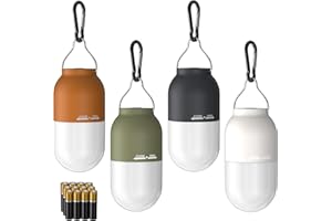 RECHOO Camping Essentials, 4 Pack Camping Lantern for Power Outages, Portable Camping Tent Lights with Clip Hook for Outdoor, Survival Gear for Hurricane, Emergency Supplies (Battery Included)