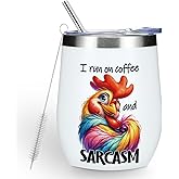 Funny Quotes Wine Tumbler, Sarcastic Chicken Gifts Chicken Decor Double Wall Vacuum Insulated Coffee Mug Wine Glass 12 oz Tumbler with Lid for Women Men Farewell Appreciation Birthday Christmas