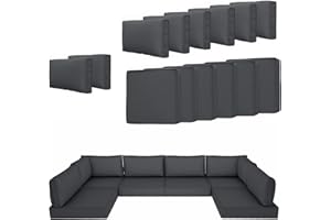 SPACEHOP 14 Piece Outdoor Patio Cushion Cover Replacement, Waterproof Patio Cushion Covers, Outdoor Furniture Cushion Covers Set for 6 Seat Wicker Rattan Sofa (deep Grey, 25.6 * 25.6 * 4 inch)