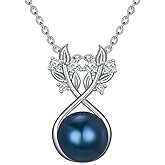 Valentine's Day Gifts for Women Black Pearl Necklace for Her Sterling Silver Tree of Life Black Pearl Leaf Pendant Necklace Anniversary Jewelry Christmas Birthday for Wife Mom