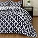 downluxe Lightweight Printed Comforter Set (Queen,Navy) with 2 Pillow Sham - 3-Piece Set - Down Alternative Reversible Comforter