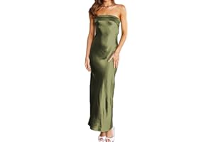 Realtix Satin Silk Backless Tube Tops Maxi Dress for Women Low Back Hollow Out Elegant Strapless Long Dresses Wedding Guest