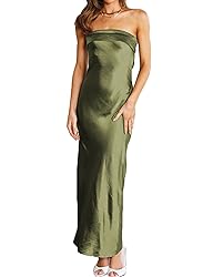 Realtix Satin Silk Backless Tube Tops Maxi Dress